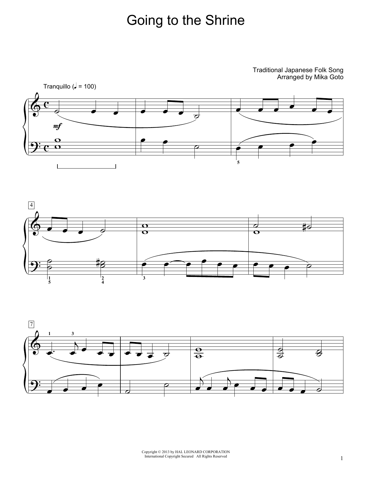 Traditional Japanese Folk Song Going To The Shrine (arr. Mika Goto) Sheet Music Notes & Chords for Educational Piano - Download or Print PDF