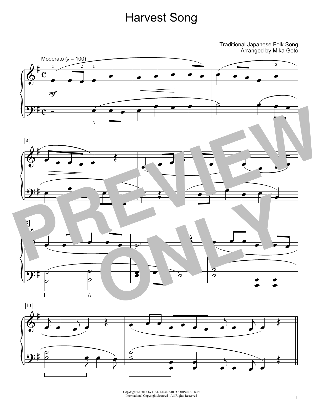 Traditional Japanese Folk Song Harvest Song (arr. Mika Goto) Sheet Music Notes & Chords for Educational Piano - Download or Print PDF