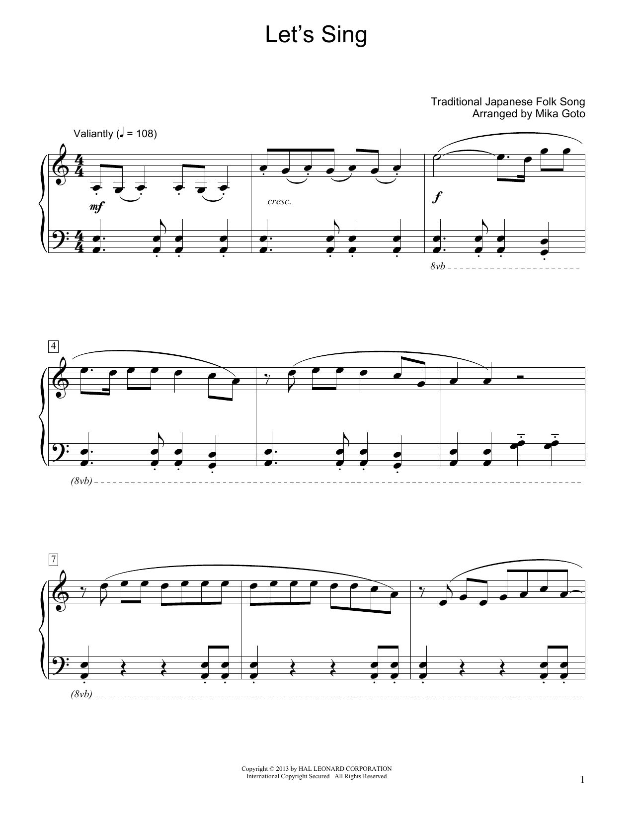 Traditional Japanese Folk Song Let's Sing (arr. Mika Goto) Sheet Music Notes & Chords for Educational Piano - Download or Print PDF