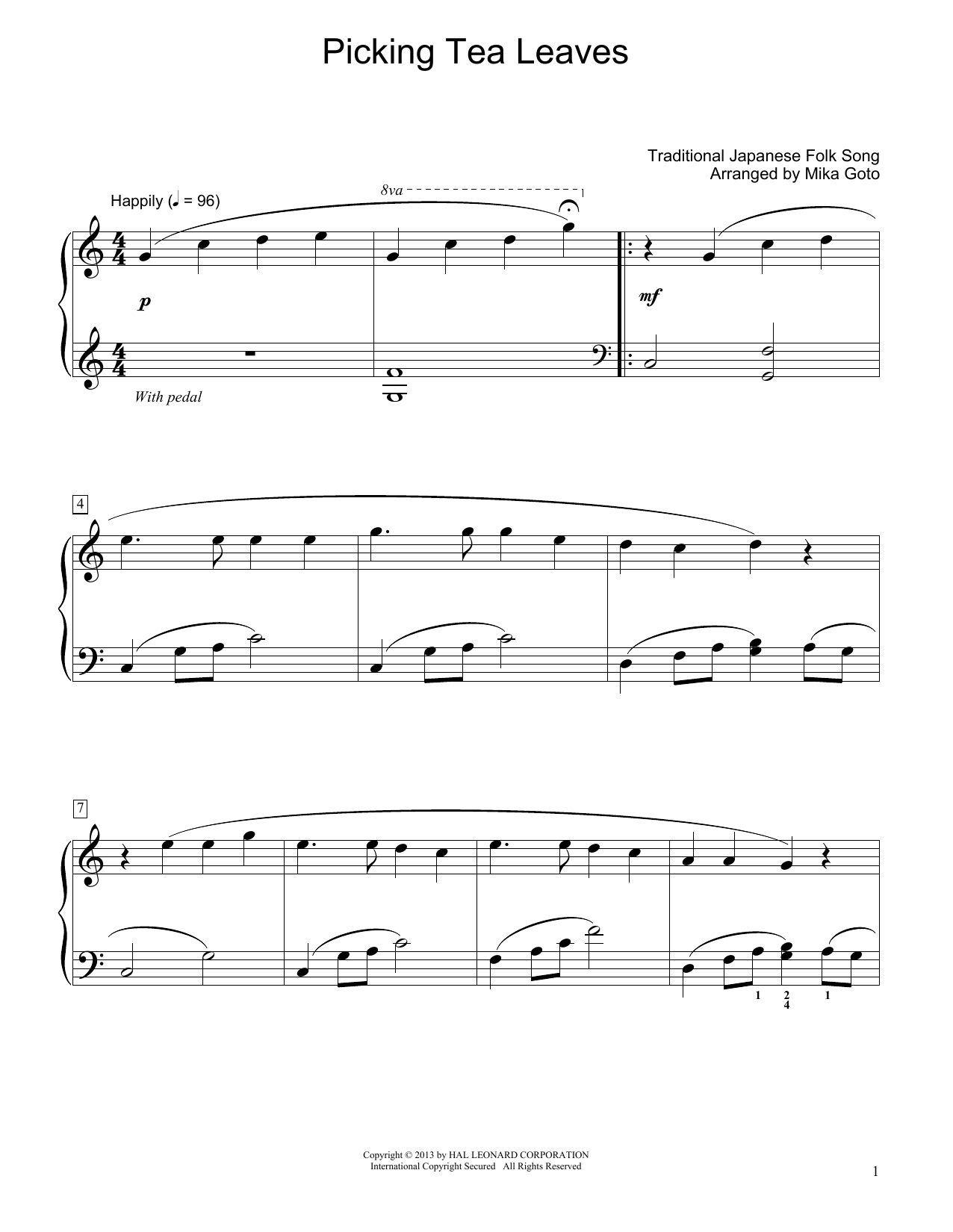 Traditional Japanese Folk Song Picking Tea Leaves (arr. Mika Goto) Sheet Music Notes & Chords for Educational Piano - Download or Print PDF