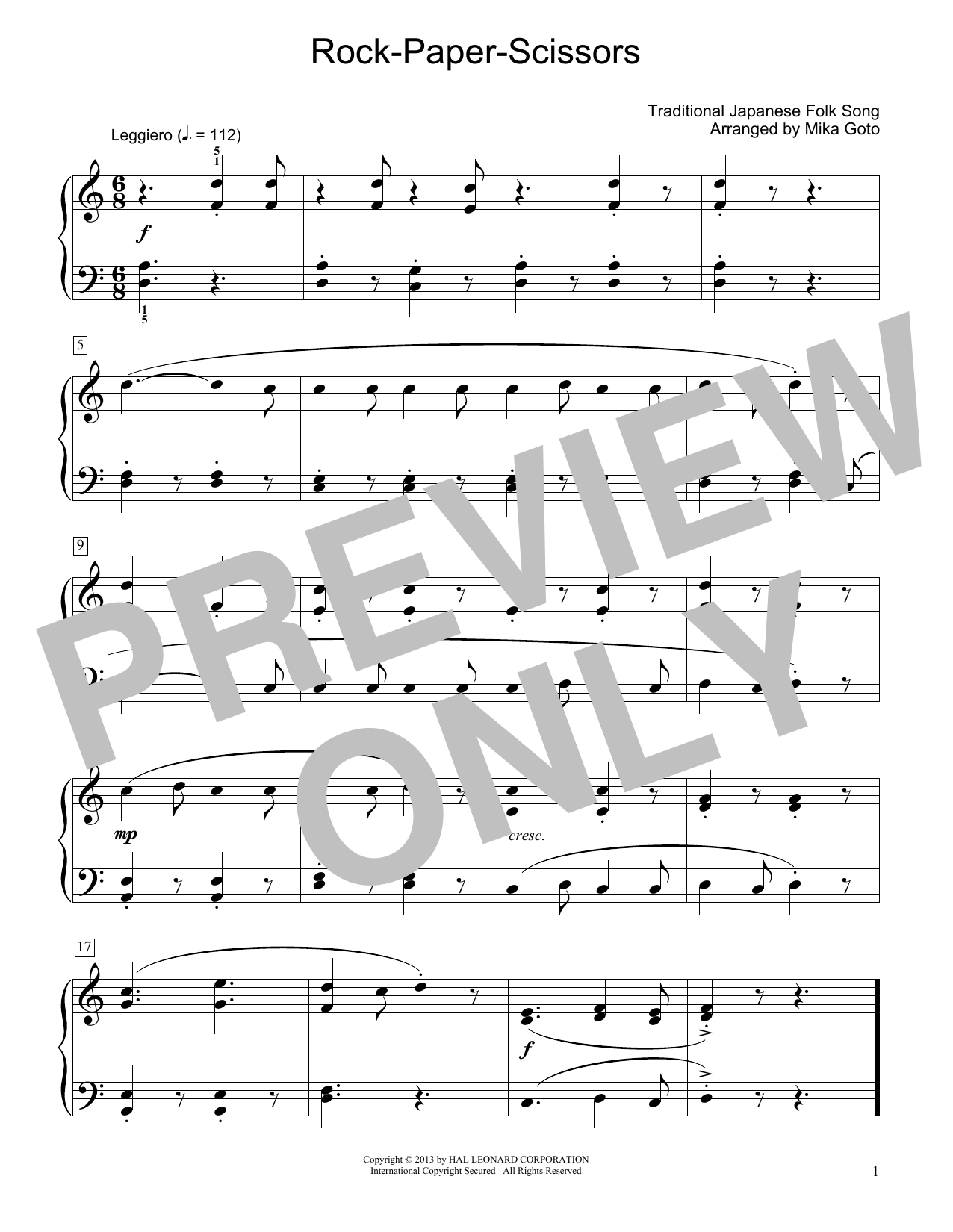 Traditional Japanese Folk Song Rock-Paper-Scissors (arr. Mika Goto) Sheet Music Notes & Chords for Educational Piano - Download or Print PDF