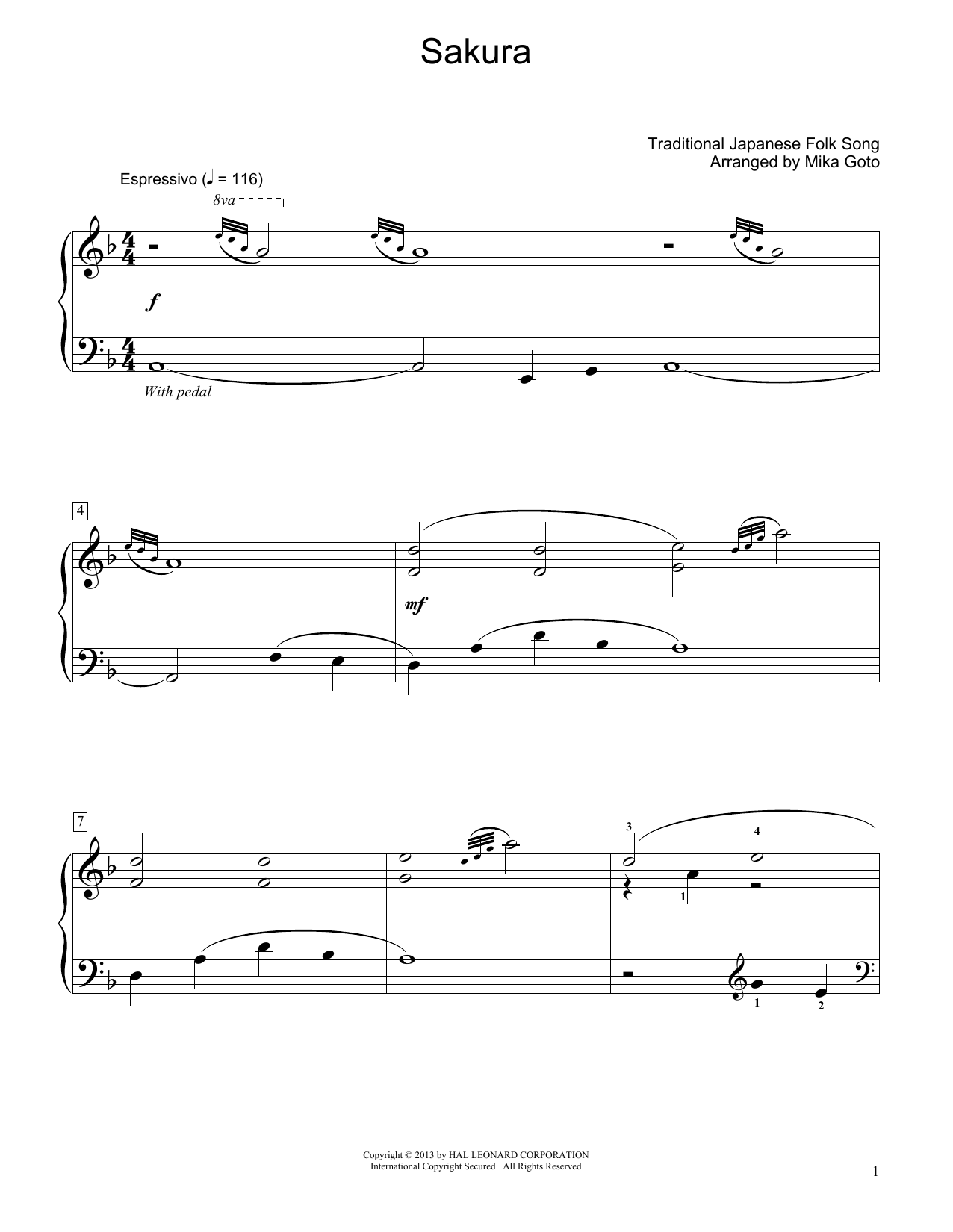Traditional Japanese Folk Song Sakura (arr. Mika Goto) Sheet Music Notes & Chords for Educational Piano - Download or Print PDF