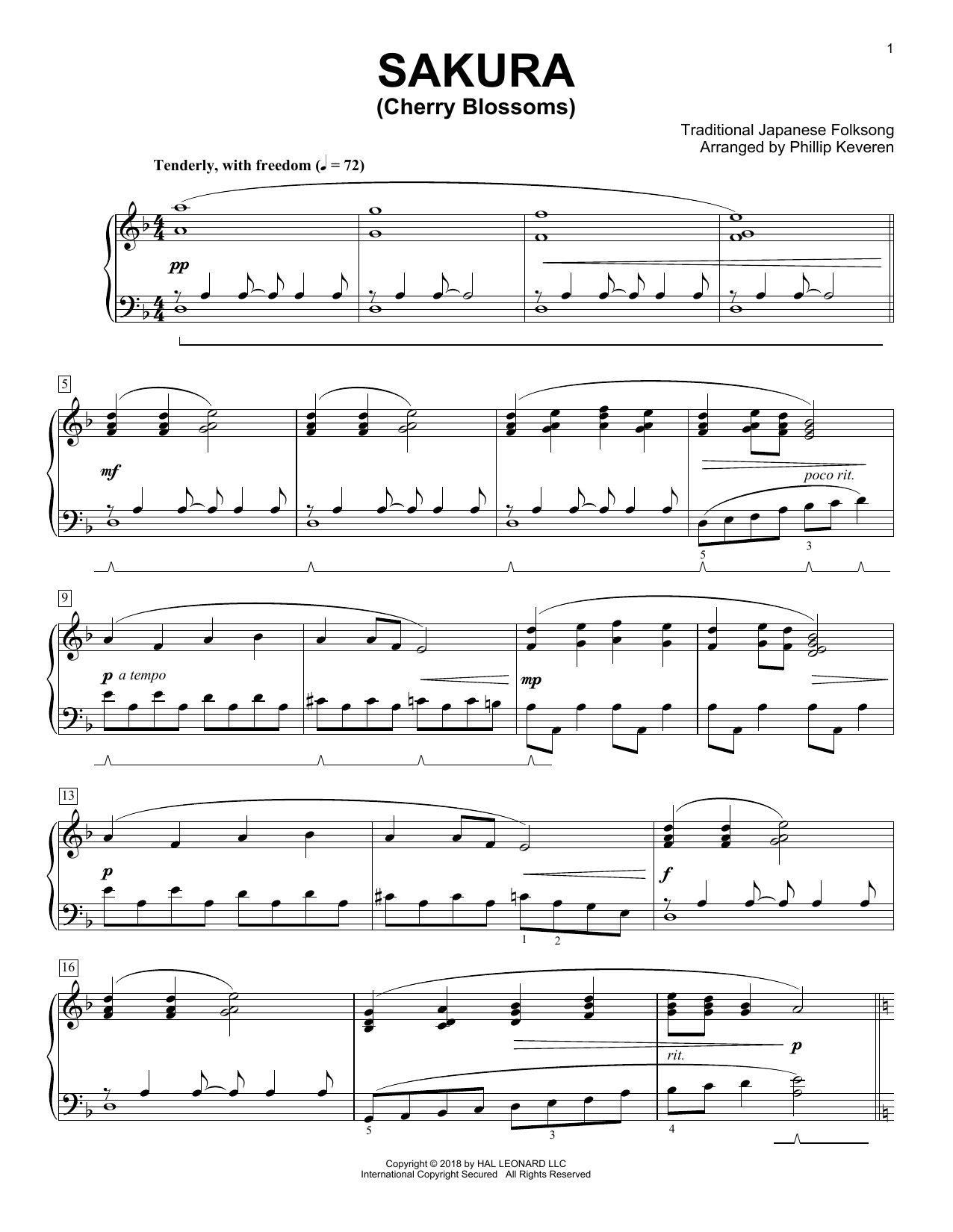Traditional Japanese Folk Song Sakura (Cherry Blossoms) [Classical version] (arr. Phillip Keveren) Sheet Music Notes & Chords for Piano - Download or Print PDF