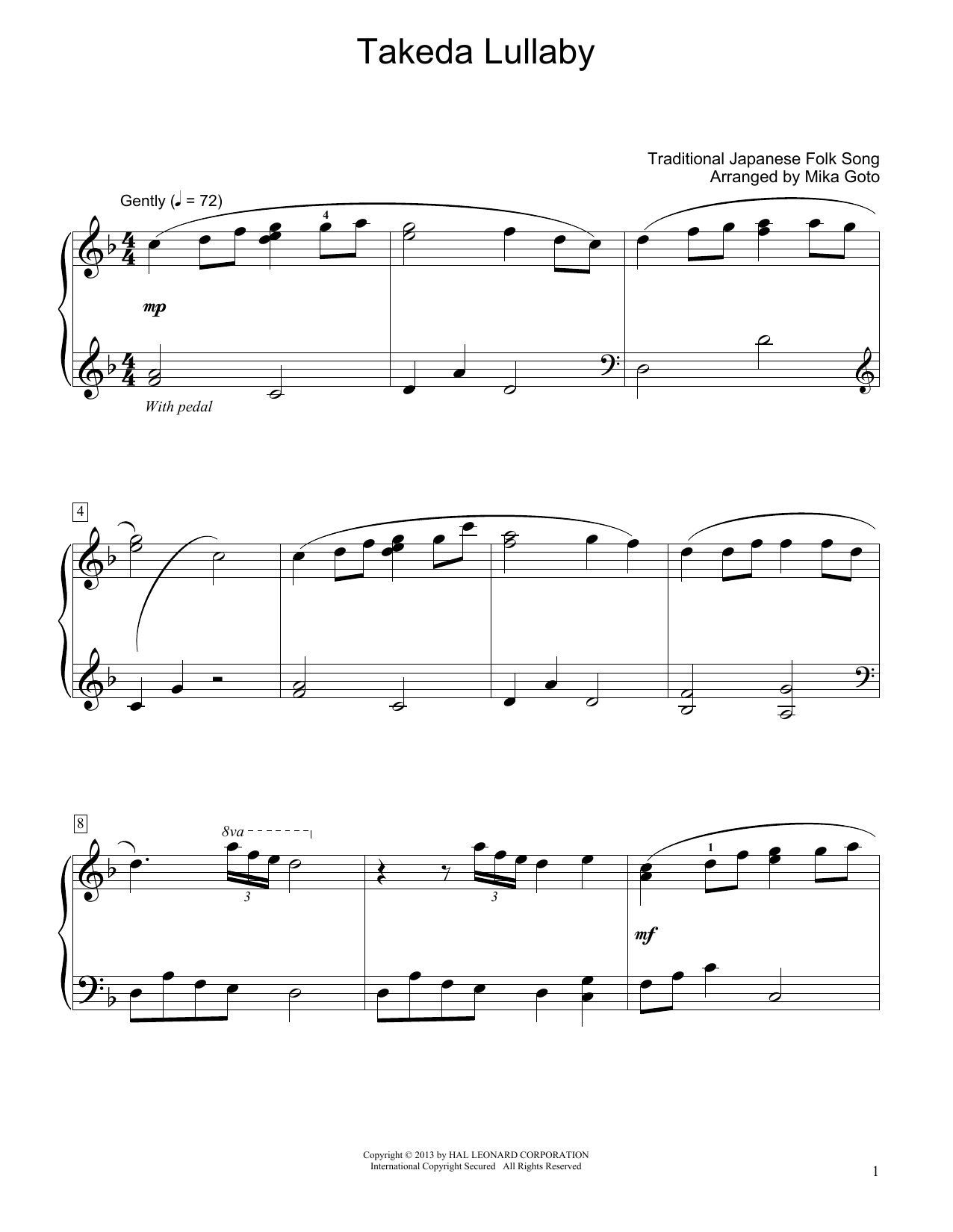 Traditional Japanese Folk Song Takeda Lullaby (arr. Mika Goto) Sheet Music Notes & Chords for Educational Piano - Download or Print PDF