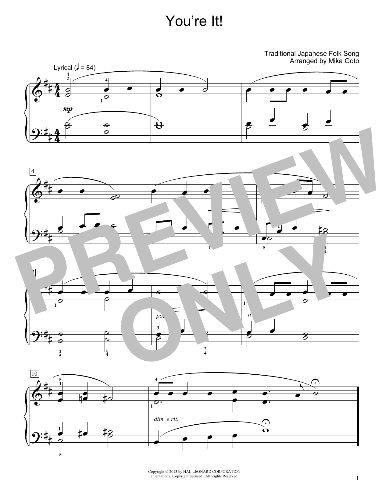 Traditional Japanese Folk Song You're It! (arr. Mika Goto) Sheet Music Notes & Chords for Educational Piano - Download or Print PDF