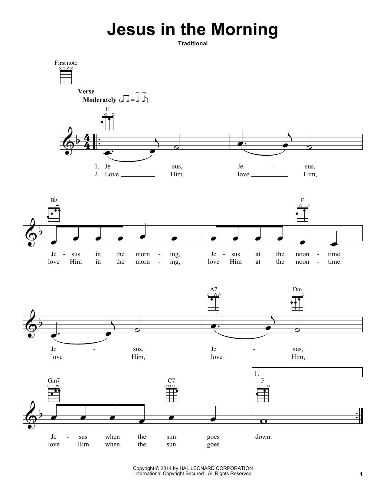 Traditional Jesus In The Morning Sheet Music Notes & Chords for Piano Method - Download or Print PDF
