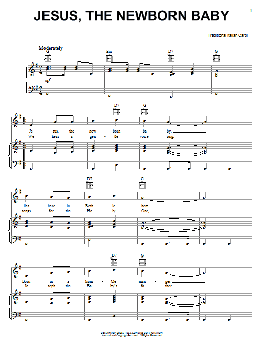 Traditional Jesus, The Newborn Baby Sheet Music Notes & Chords for Piano, Vocal & Guitar (Right-Hand Melody) - Download or Print PDF
