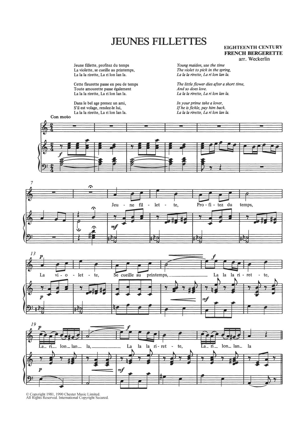 Traditional Jeunes Fillettes Sheet Music Notes & Chords for Piano & Vocal - Download or Print PDF