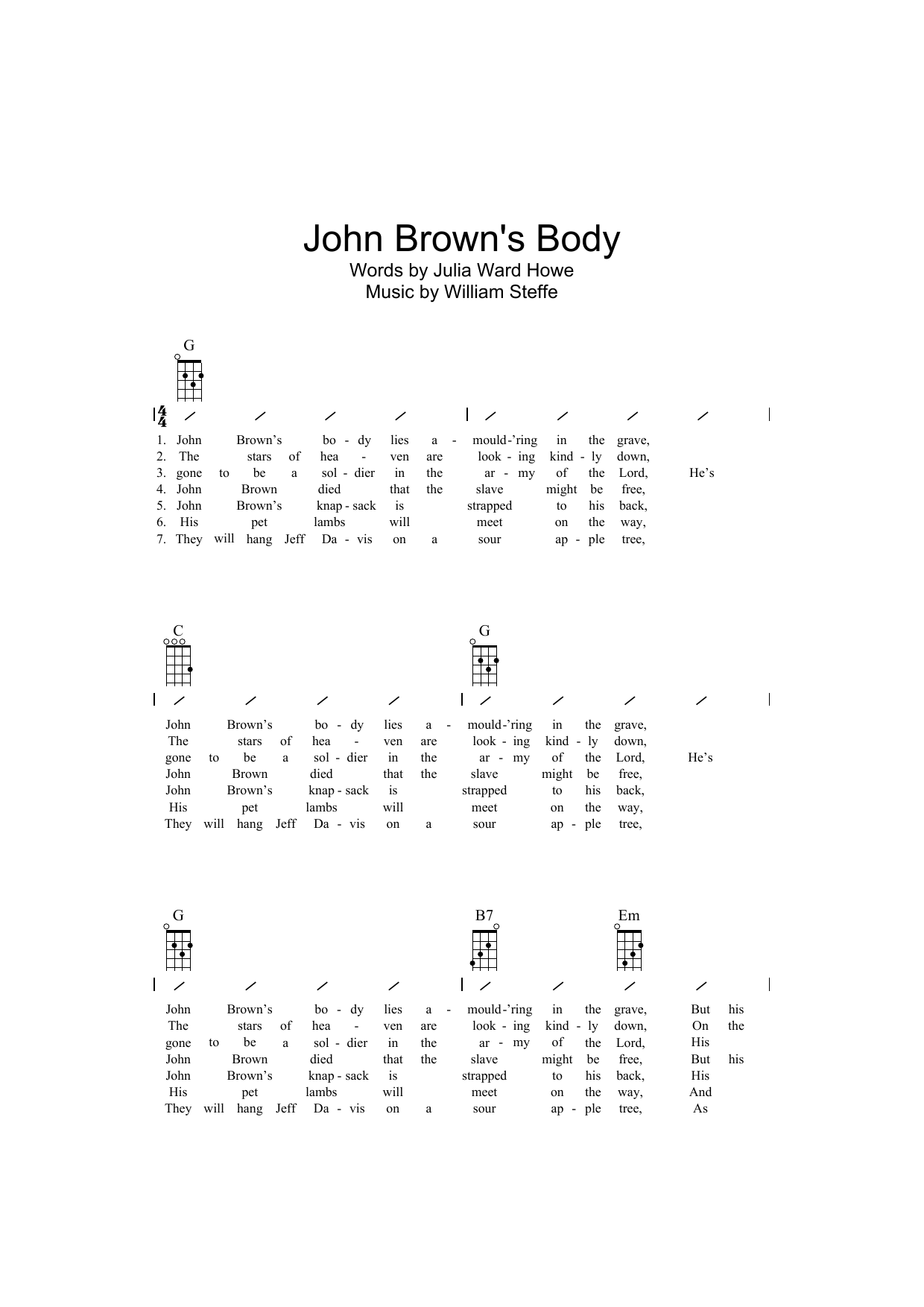 Traditional John Brown's Body Sheet Music Notes & Chords for Lyrics & Chords - Download or Print PDF