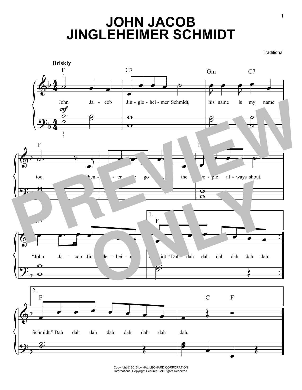 Traditional John Jacob Jingleheimer Schmidt Sheet Music Notes & Chords for Easy Piano - Download or Print PDF