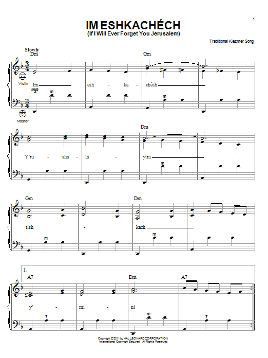 Traditional Klezmer Song Im Eshkachech (If I Will Ever Forget You Jerusalem) Sheet Music Notes & Chords for Accordion - Download or Print PDF