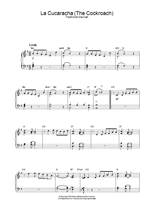 Traditional La Cucaracha (The Cockroach) Sheet Music Notes & Chords for Keyboard - Download or Print PDF