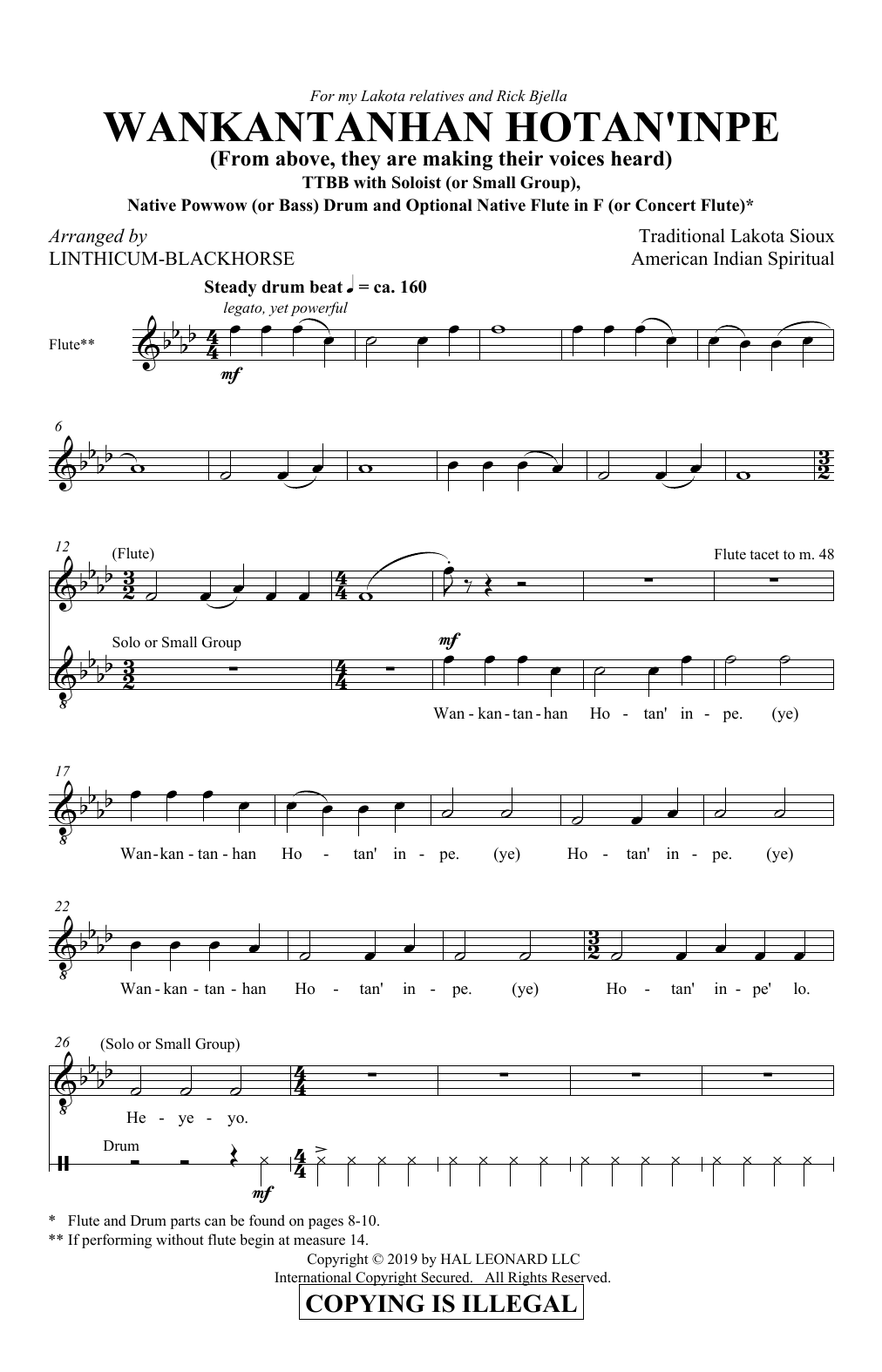 Traditional Lakota Sioux Spiritual Wankantanhan Hotan'inpe (From above, they are making their voices heard) (arr. Linthicum-Blackhorse) Sheet Music Notes & Chords for TTBB Choir - Download or Print PDF