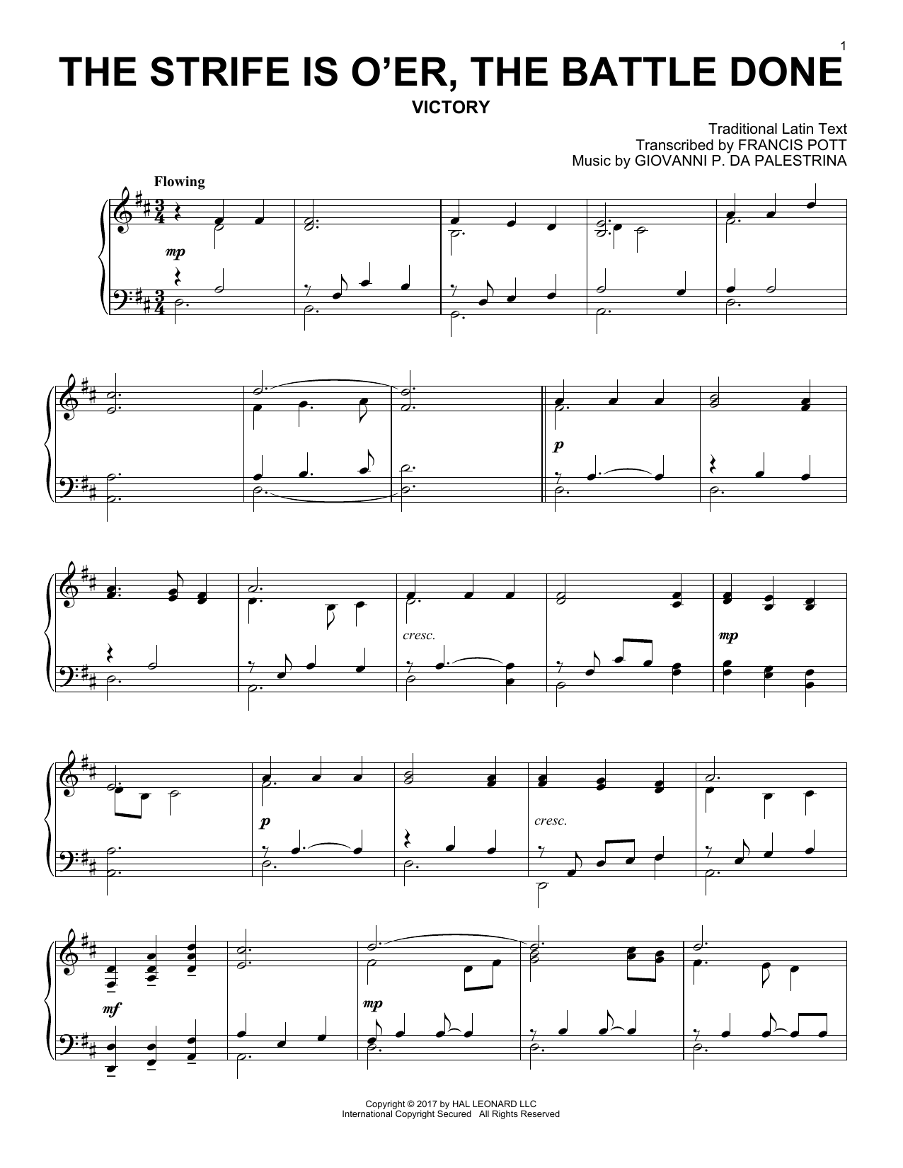 Traditional Latin Text The Strife Is O'er, The Battle Done Sheet Music Notes & Chords for Piano - Download or Print PDF