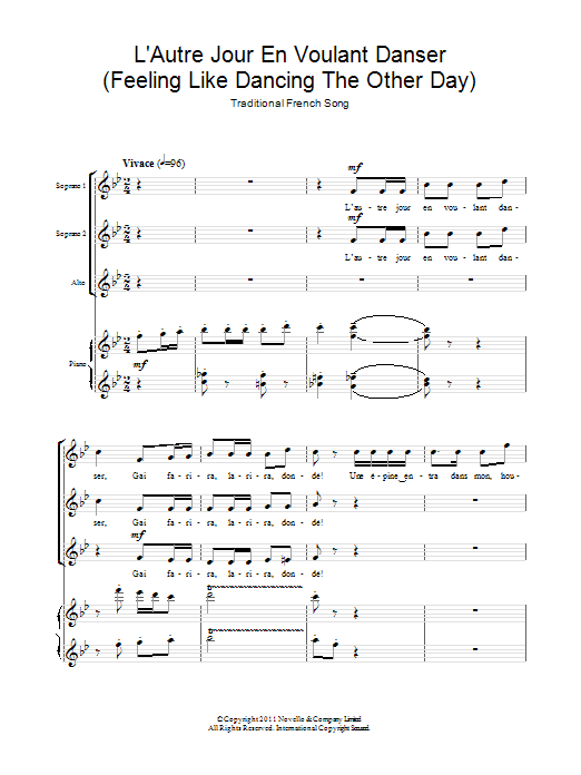 Traditional L'Autre Jour En Voulant Danser (Feeling Like Dancing The Other Day) Sheet Music Notes & Chords for SSA - Download or Print PDF