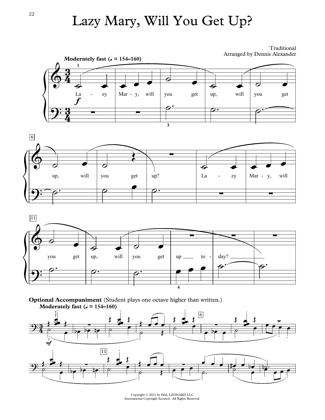 Traditional Lazy Mary, Will You Get Up? (arr. Dennis Alexander) Sheet Music Notes & Chords for Educational Piano - Download or Print PDF