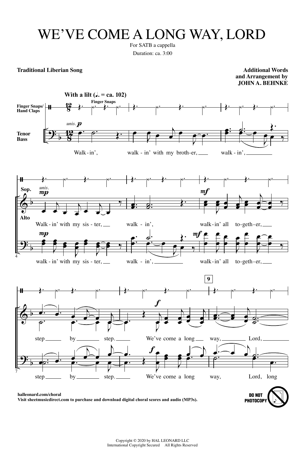 Traditional Liberian Song We've Come A Long Way, Lord (arr. John A. Behnke) Sheet Music Notes & Chords for SATB Choir - Download or Print PDF