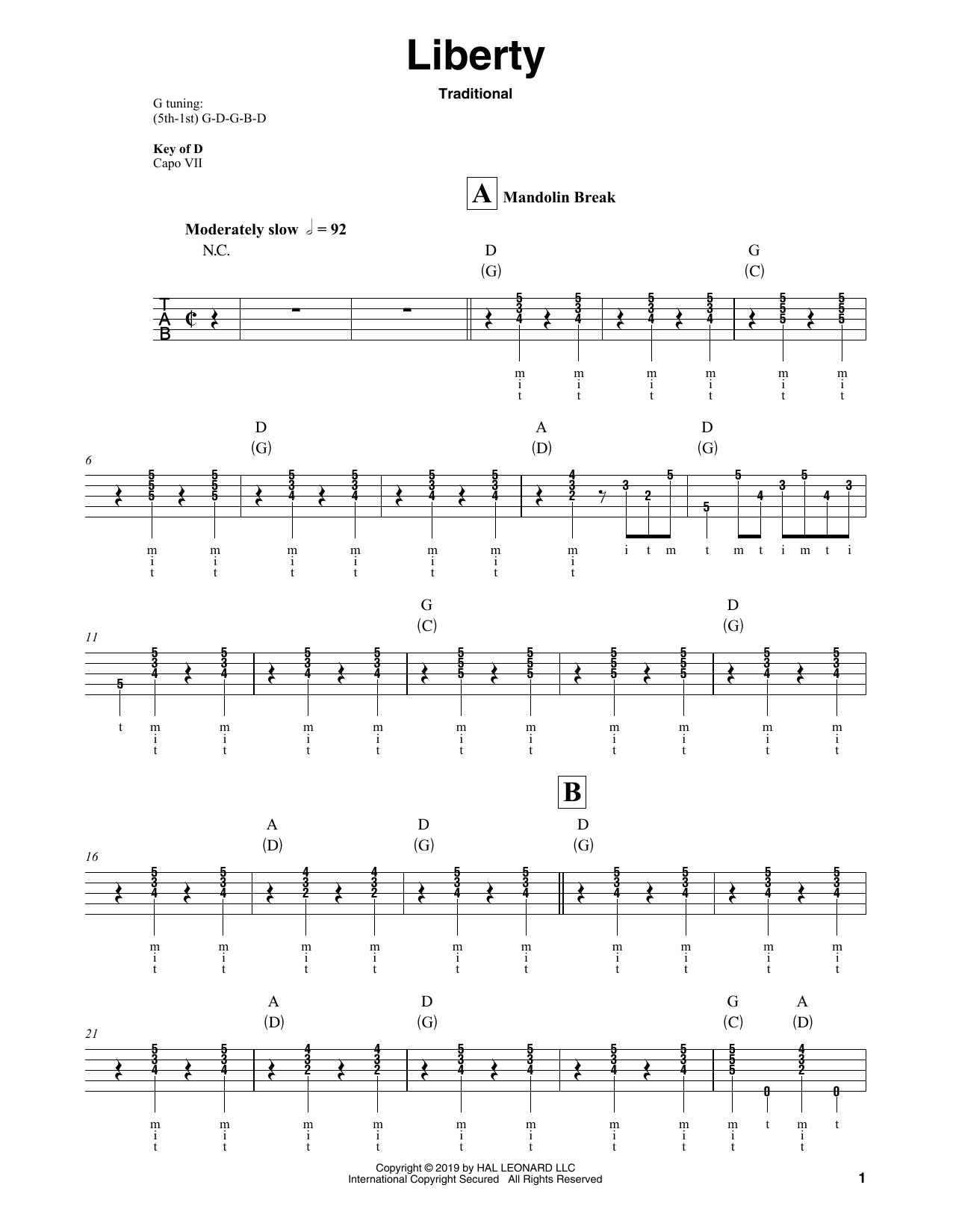 Traditional Liberty Sheet Music Notes & Chords for Banjo Tab - Download or Print PDF