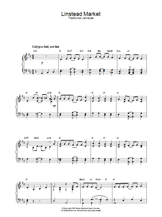 Traditional Linstead Market Sheet Music Notes & Chords for Piano - Download or Print PDF