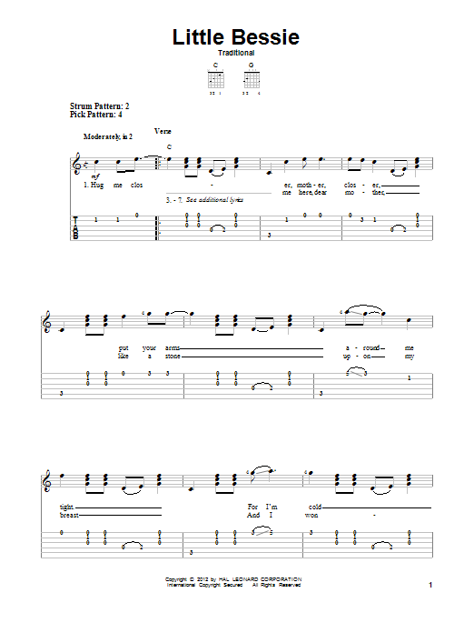 Traditional Little Bessie Sheet Music Notes & Chords for Easy Guitar Tab - Download or Print PDF