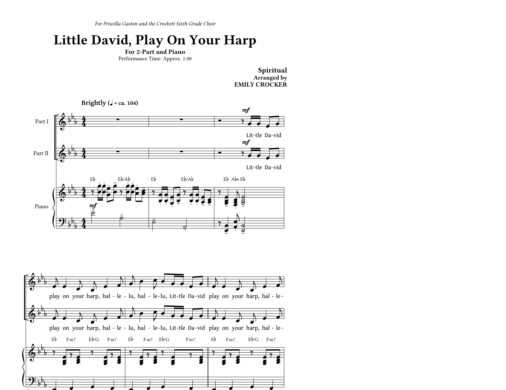 Traditional Little David, Play On Your Harp (arr. Emily Crocker) Sheet Music Notes & Chords for 2-Part Choir - Download or Print PDF