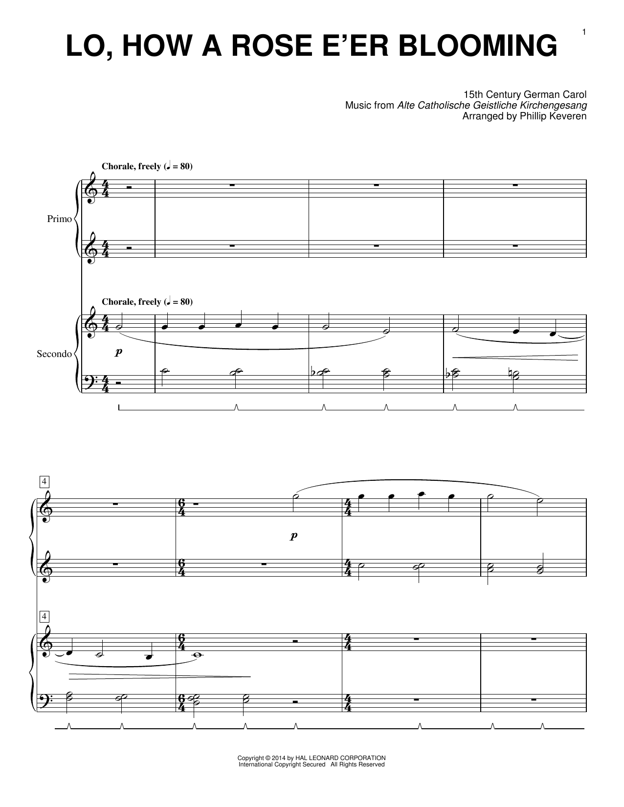 Phillip Keveren Lo, How A Rose E'er Blooming Sheet Music Notes & Chords for Piano Duet - Download or Print PDF