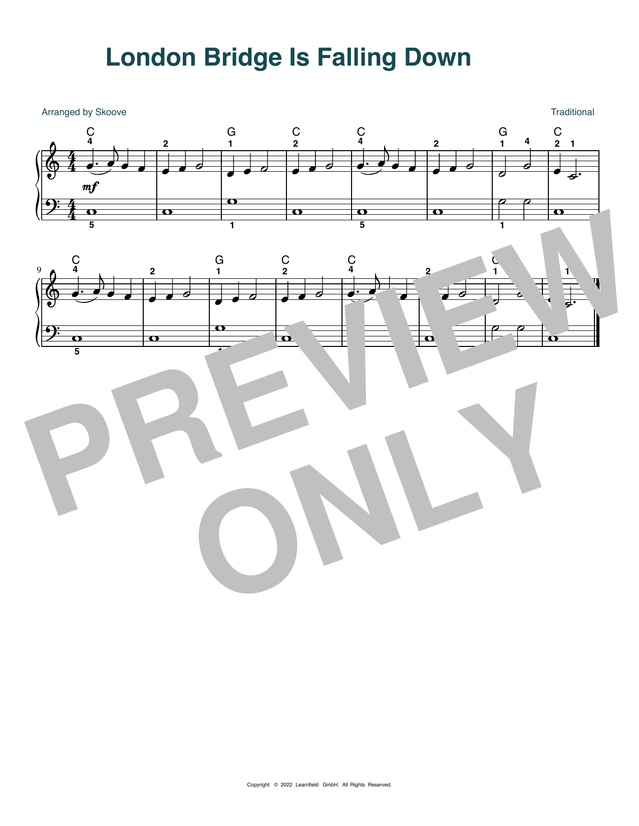 Traditional London Bridge Is Falling Down (arr. Skoove) Sheet Music Notes & Chords for Beginner Piano (Abridged) - Download or Print PDF