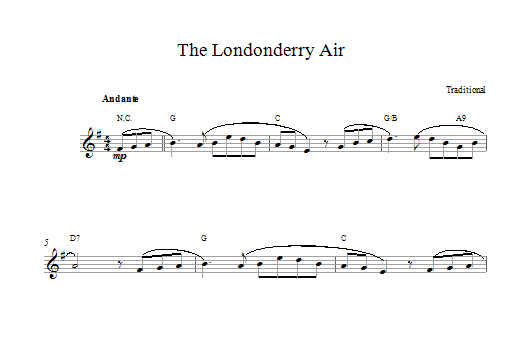 Traditional Londonderry Air Sheet Music Notes & Chords for Piano, Vocal & Guitar (Right-Hand Melody) - Download or Print PDF