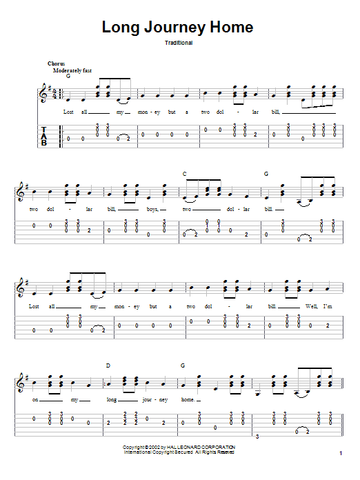 Traditional Long Journey Home Sheet Music Notes & Chords for Guitar Tab - Download or Print PDF