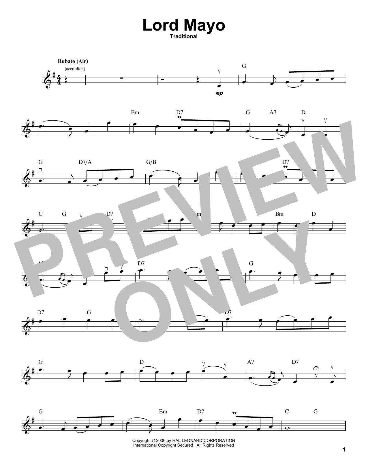 Traditional Lord Mayo (Tiarna Mhaigheo) Sheet Music Notes & Chords for Violin Solo - Download or Print PDF