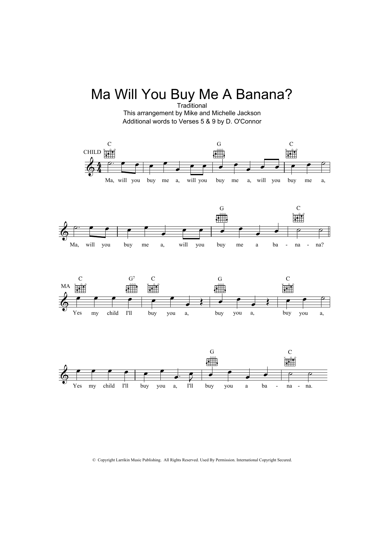 Traditional Ma Will You Buy Me A Banana? Sheet Music Notes & Chords for Melody Line, Lyrics & Chords - Download or Print PDF