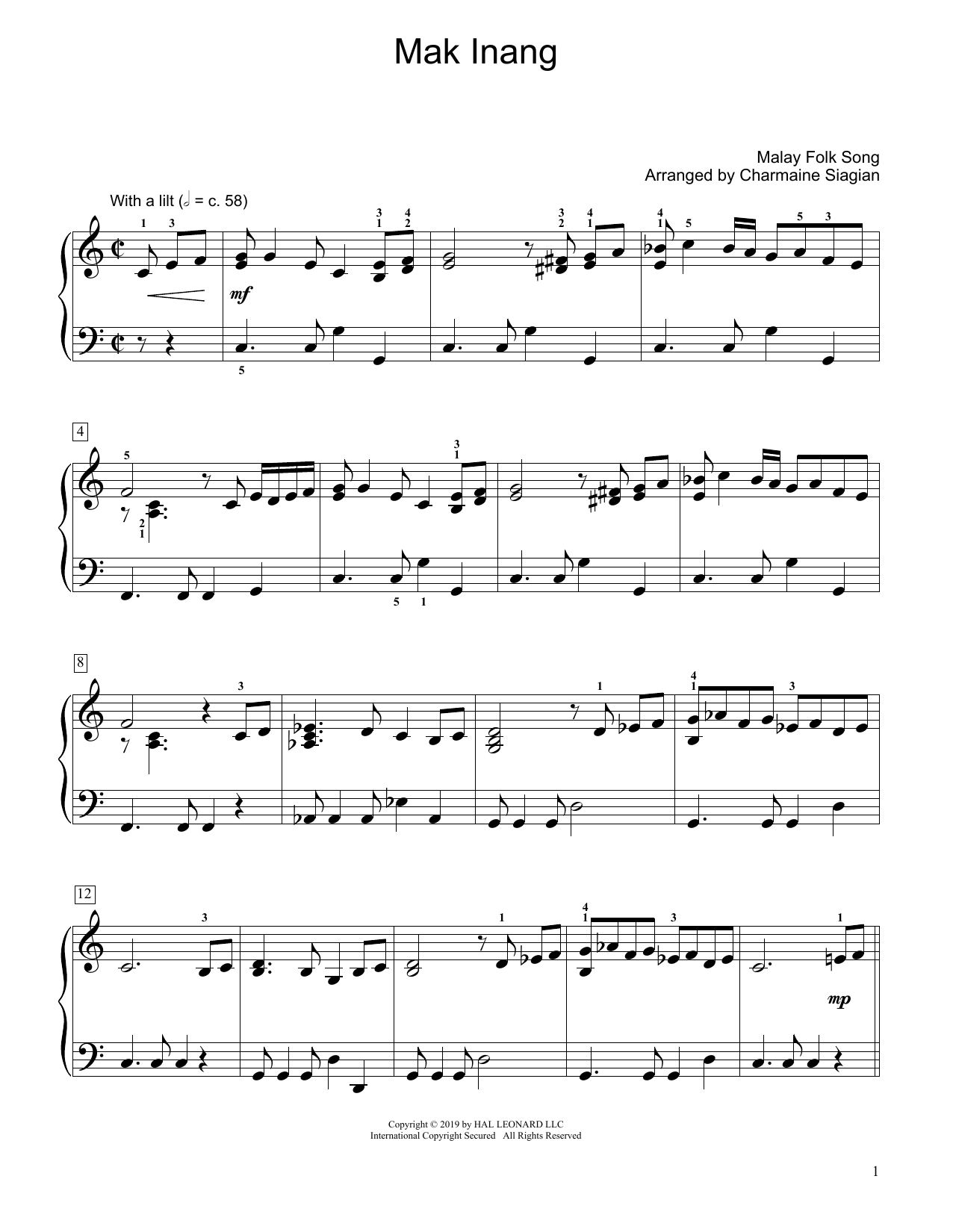 Traditional Mak Inang (arr. Charmaine Siagian) Sheet Music Notes & Chords for Educational Piano - Download or Print PDF