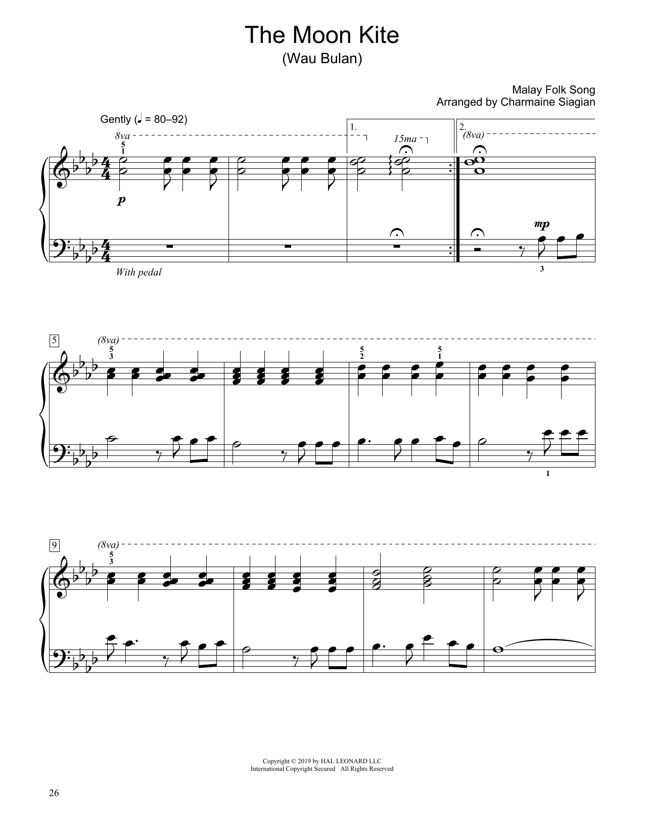 Traditional Malay Folk Song The Moon Kite (Wau Bulan) (arr. Charmaine Siagian) Sheet Music Notes & Chords for Educational Piano - Download or Print PDF