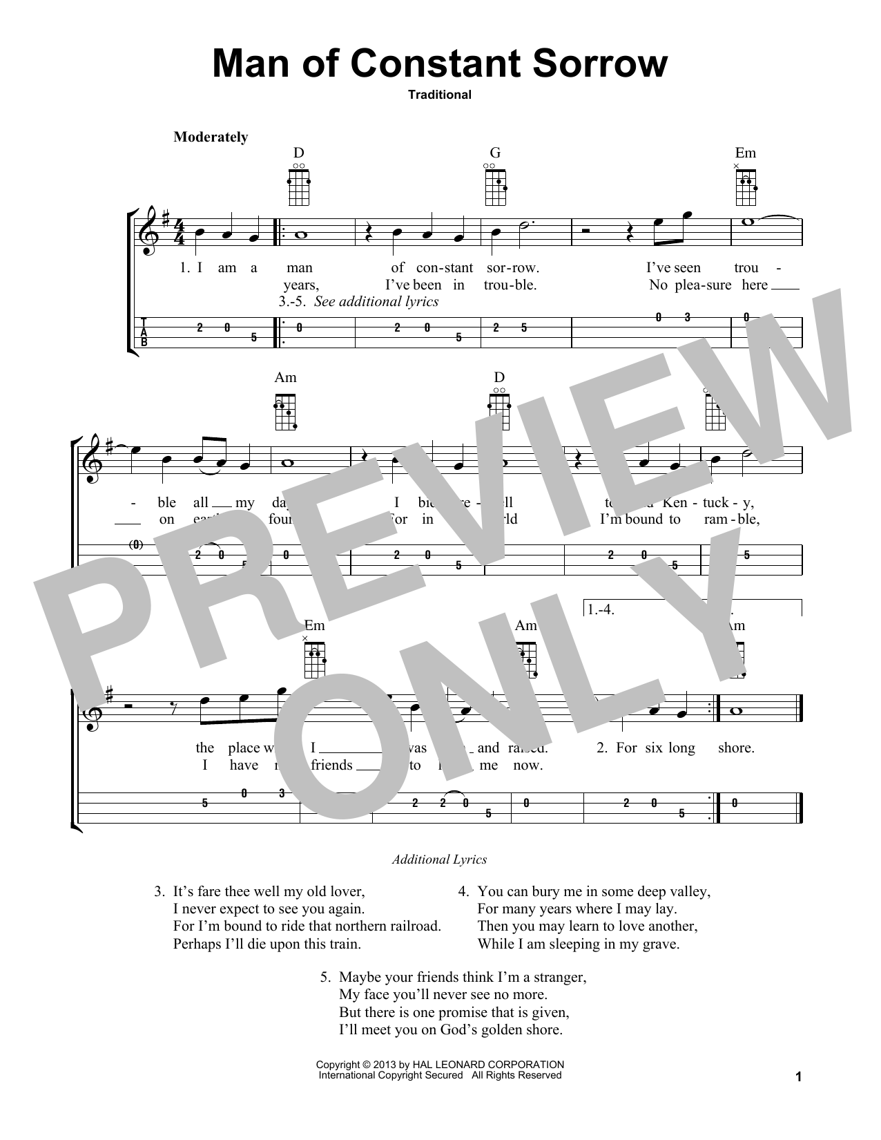 Traditional Man Of Constant Sorrow (arr. Bobby Westfall) Sheet Music Notes & Chords for Mandolin - Download or Print PDF