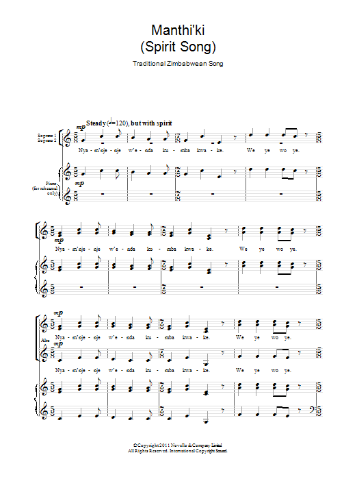 Traditional Manthi'ki (Spirit Song) Sheet Music Notes & Chords for SATB - Download or Print PDF