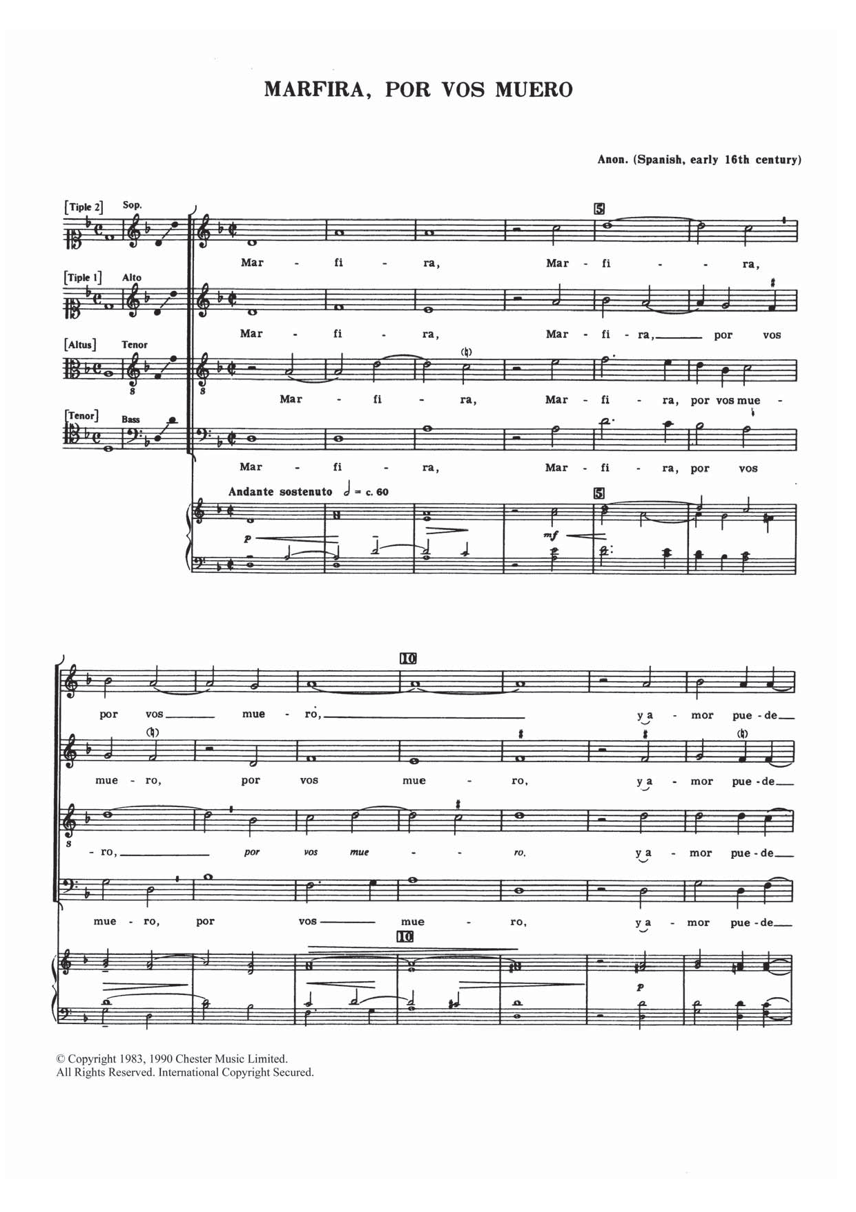 Traditional Marfira, Por Vos Muero Sheet Music Notes & Chords for Choir - Download or Print PDF