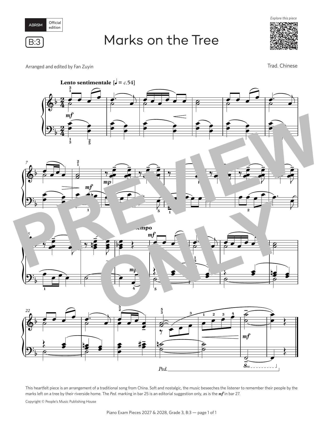 Traditional Marks on the Tree (Grade 3, list B3, from the ABRSM Piano Syllabus 2027 & 2028) Sheet Music Notes & Chords for Piano Solo - Download or Print PDF