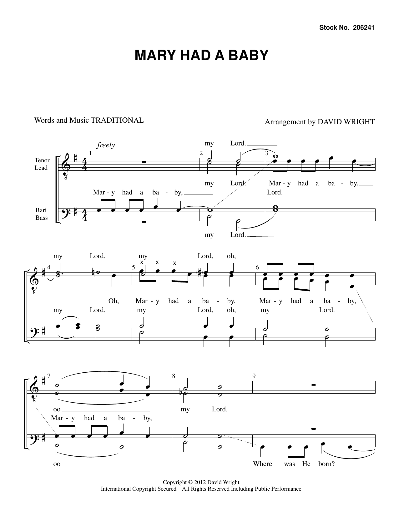 Traditional Mary Had A Baby (arr. David Wright) Sheet Music Notes & Chords for TTBB Choir - Download or Print PDF