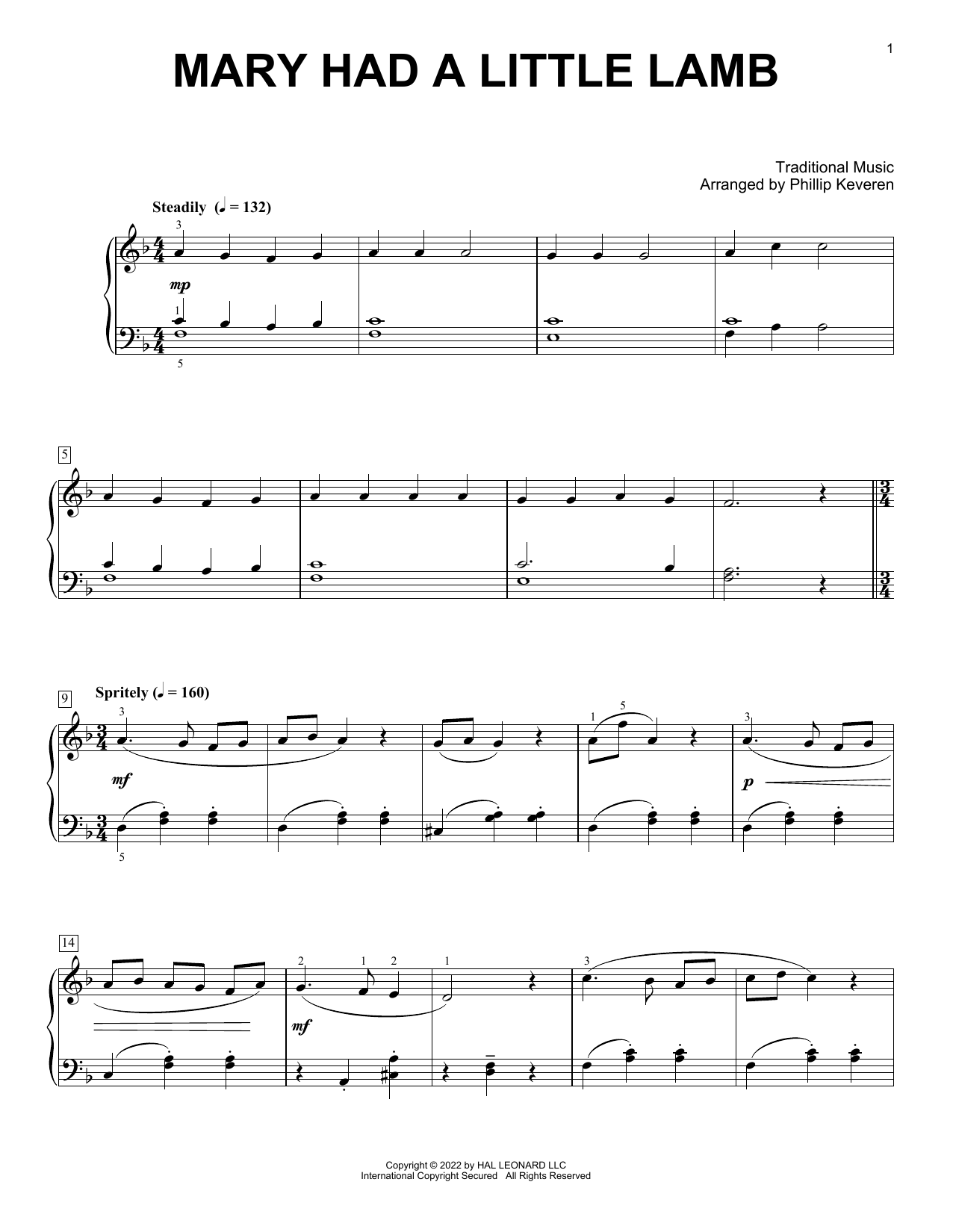 Traditional Mary Had A Little Lamb (arr. Phillip Keveren) Sheet Music Notes & Chords for Piano Solo - Download or Print PDF