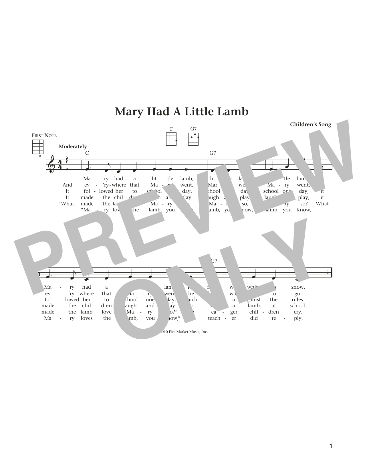 Traditional Mary Had A Little Lamb (from The Daily Ukulele) (arr. Liz and Jim Beloff) Sheet Music Notes & Chords for Ukulele - Download or Print PDF