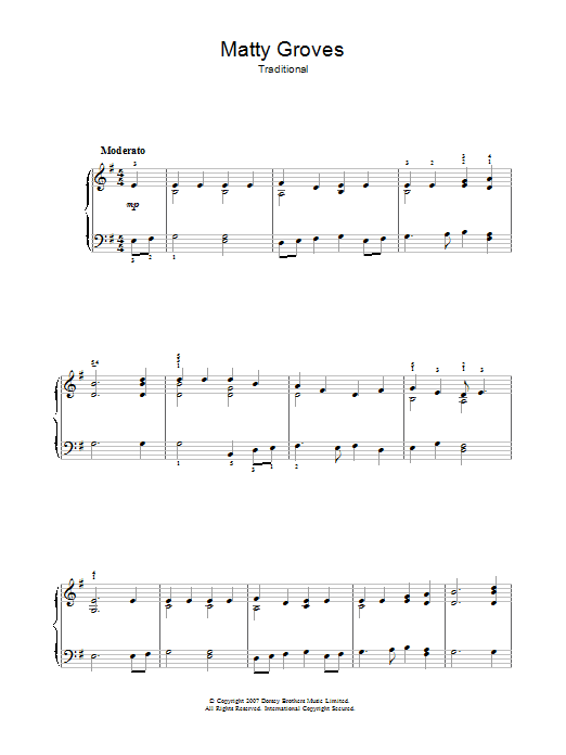 Traditional Matty Groves Sheet Music Notes & Chords for Beginner Piano - Download or Print PDF