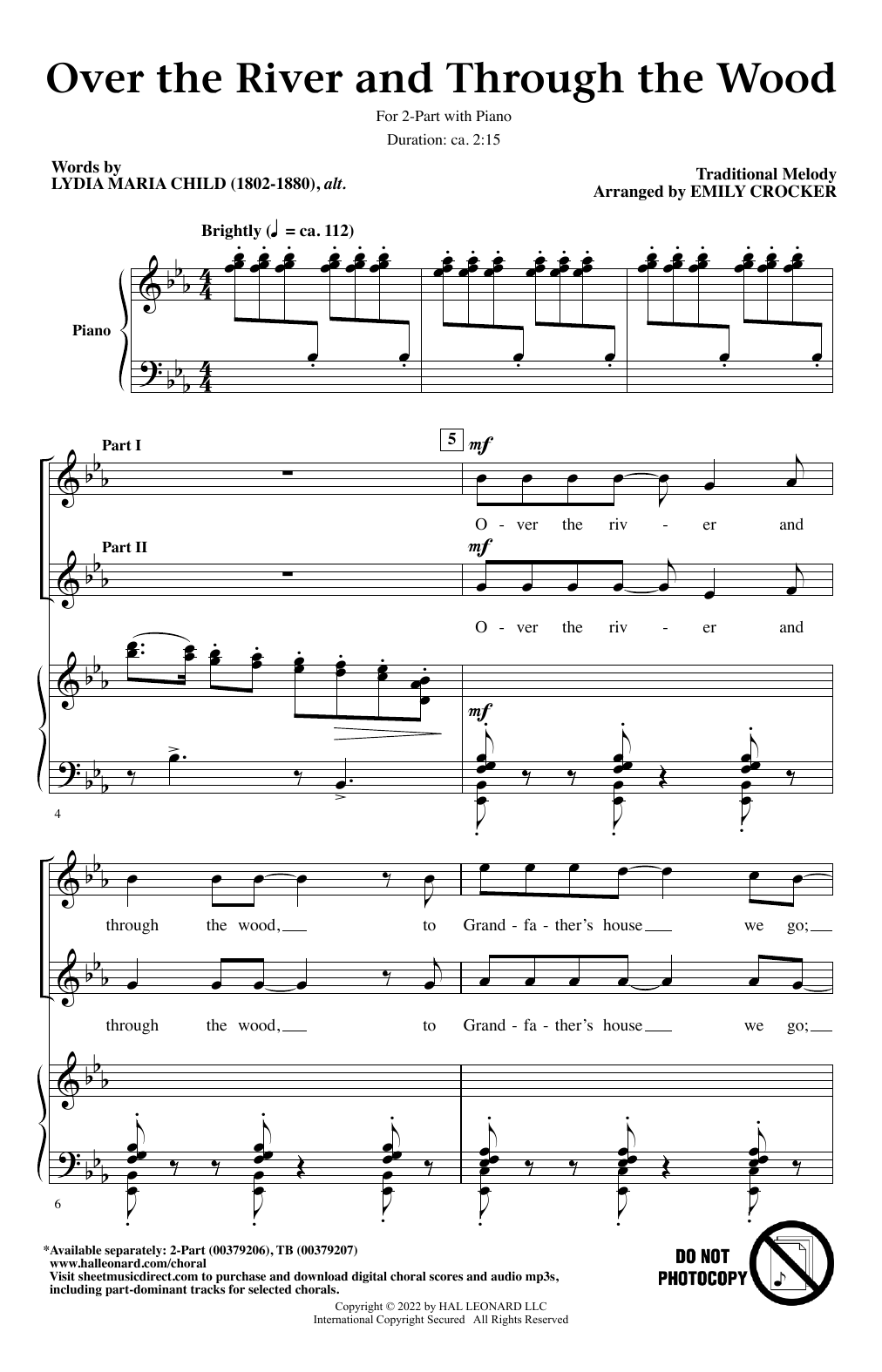 Traditional Melody Over The River And Through The Wood (arr. Emily Crocker) Sheet Music Notes & Chords for 2-Part Choir - Download or Print PDF