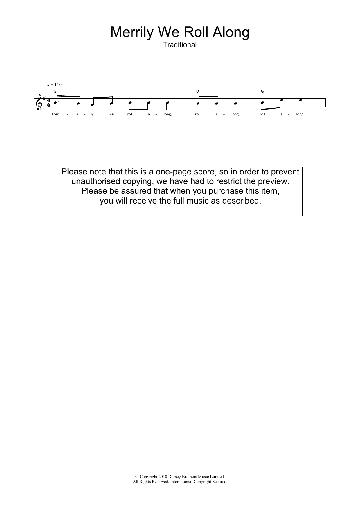 Traditional Merrily We Roll Along Sheet Music Notes & Chords for Lyrics & Chords - Download or Print PDF