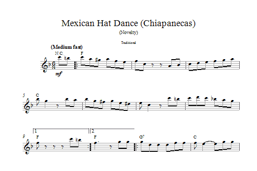 Traditional Mexican Hat Dance Sheet Music Notes & Chords for Melody Line, Lyrics & Chords - Download or Print PDF