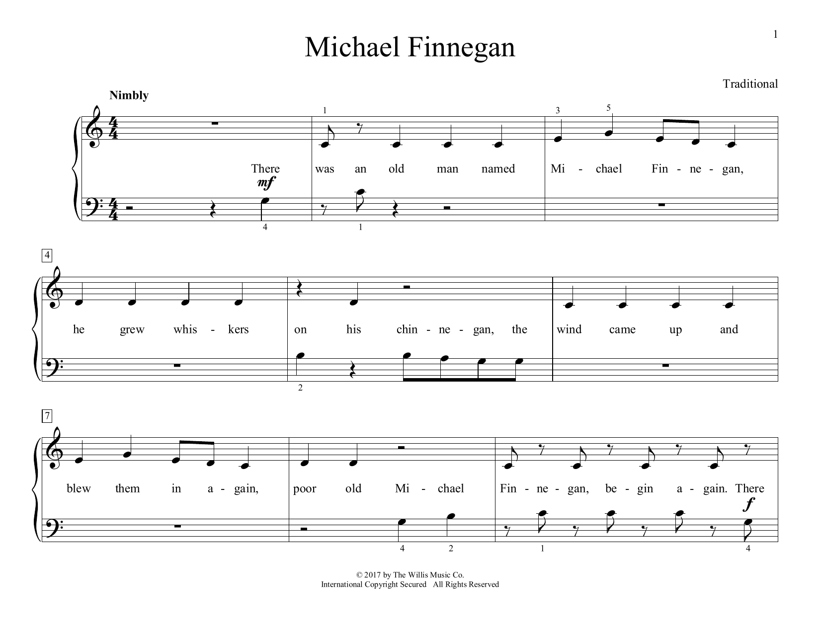 Traditional Michael Finnegan (arr. Christopher Hussey) Sheet Music Notes & Chords for Educational Piano - Download or Print PDF