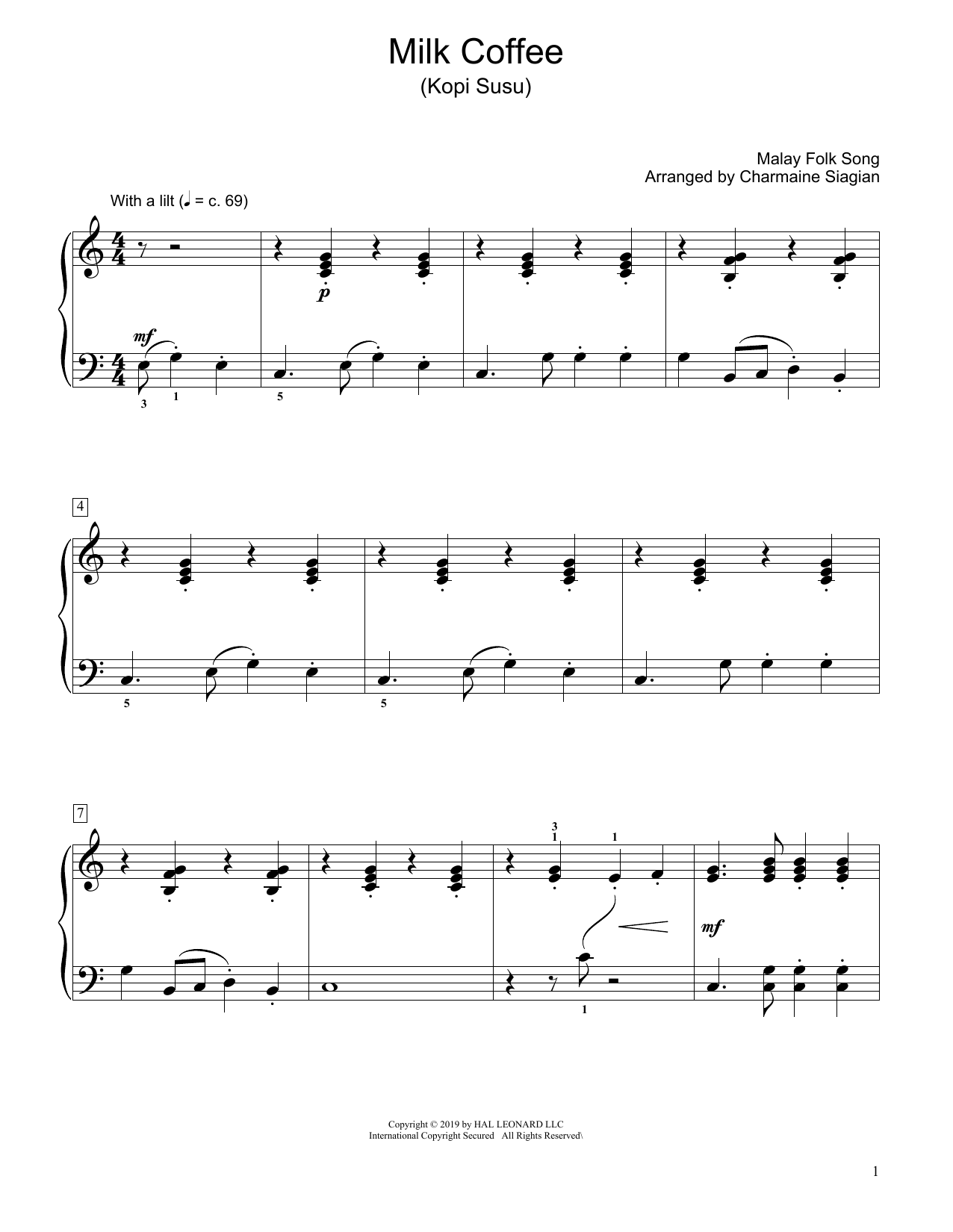 Traditional Milk Coffee (Kopi Susu) (arr. Charmaine Siagian) Sheet Music Notes & Chords for Educational Piano - Download or Print PDF