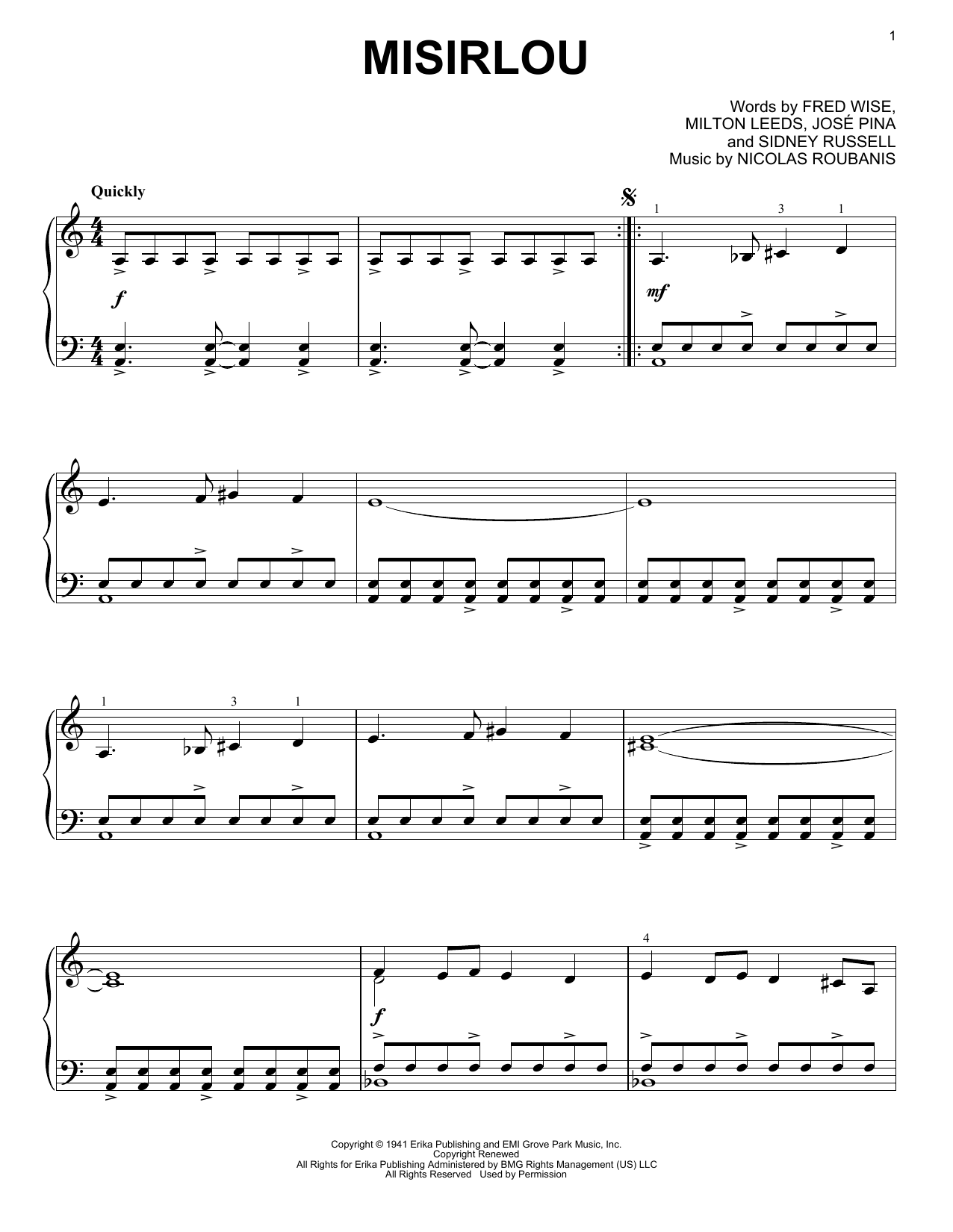 Traditional Misirlou Sheet Music Notes & Chords for Piano - Download or Print PDF