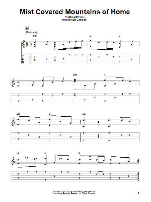 Traditional Mist Covered Mountains Of Home Sheet Music Notes & Chords for Guitar Tab - Download or Print PDF