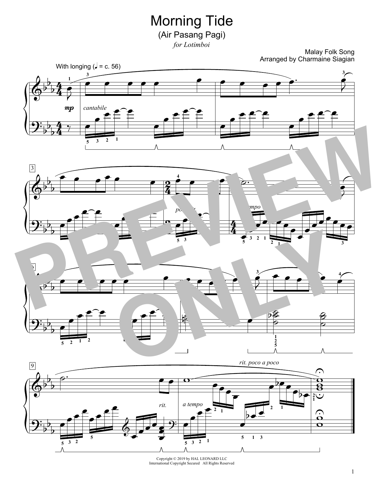 Traditional Morning Tide (Air Pasang Pagi) (arr. Charmaine Siagian) Sheet Music Notes & Chords for Educational Piano - Download or Print PDF