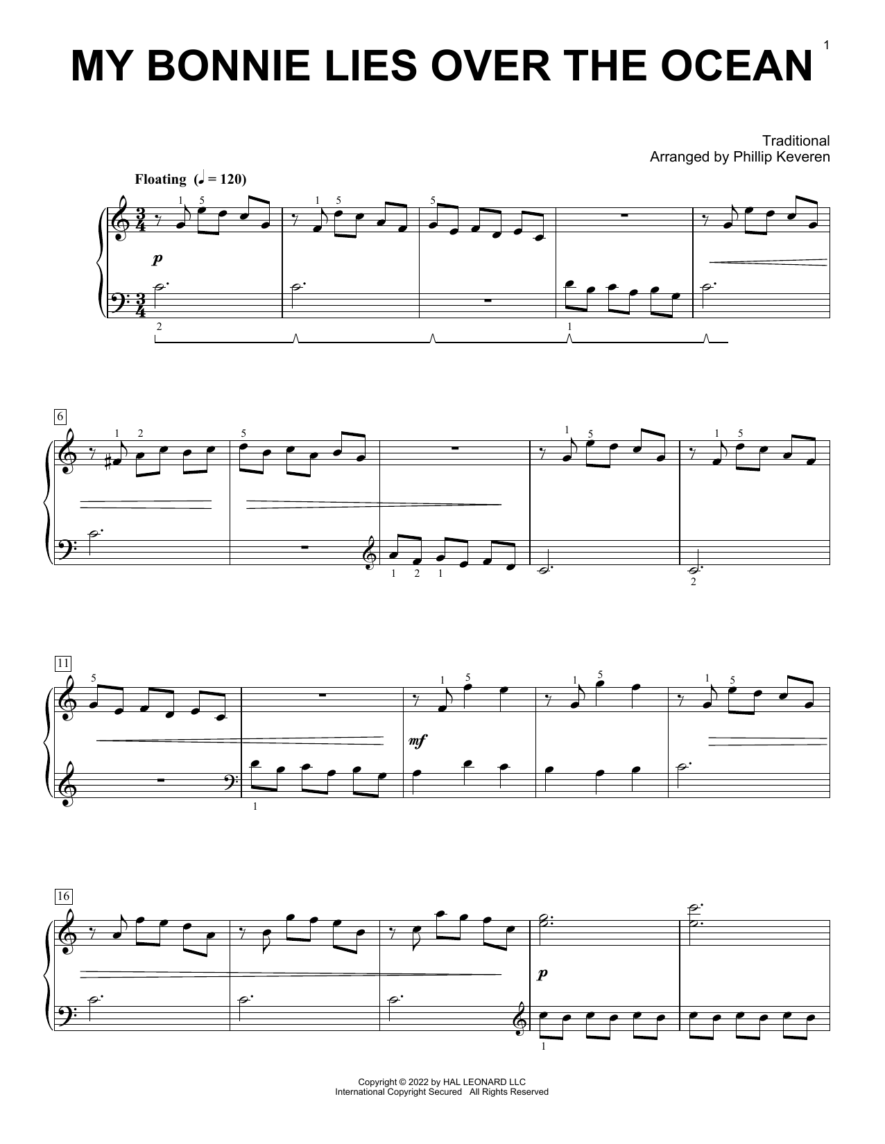 Traditional My Bonnie Lies Over The Ocean (arr. Phillip Keveren) Sheet Music Notes & Chords for Piano Solo - Download or Print PDF